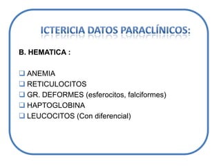 Tx conjugación y transporte intrahepaticoSx. Gilbert, Crigler-Najjar, Rotor, Dubin-JohnsonHepatitis virales,tóxicas y autoinmunesHepatopatíaspordepósito (Wilson, hemocromatosis)Cirrosis. 