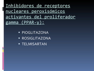 Inhibidores de receptores nucleares peroxisómicos activantes del proliferador gamma (PPAR- γ ) : PIOGLITAZONA ROSIGLITAZONA TELMISARTAN 