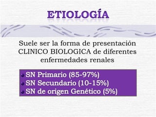Suele ser la forma de presentación CLINICO BIOLOGICA de diferentes enfermedades renales 