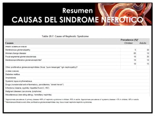 Resumen
CAUSAS DEL SINDROME NEFROTICO
 