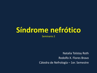 Síndrome nefrótico
Seminario 2
Natalia Tolstoy Roth
Rodolfo X. Flores Bravo
Cátedra de Nefrología – 1er. Semestre
 
