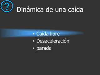 Dinámica de una caída


     • Caída libre
     • Desaceleración
     • parada
 