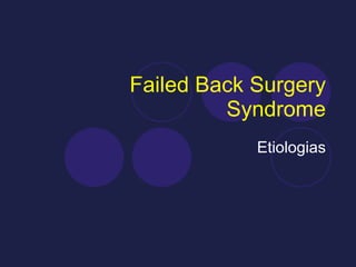 Failed Back Surgery Syndrome Etiologias 
