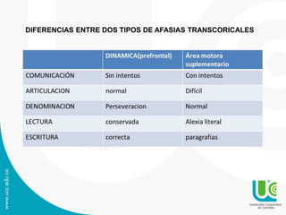 DIFERENCIAS ENTRE DOS TIPOS DE AFASIAS TRANSCORICALES
 