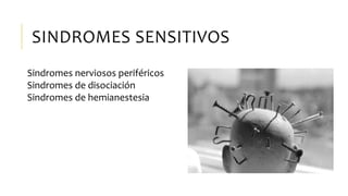 SINDROMES SENSITIVOS
Sindromes nerviosos periféricos
Sindromes de disociación
Sindromes de hemianestesia
 