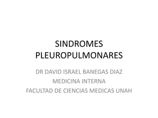 SINDROMES
PLEUROPULMONARES
DR DAVID ISRAEL BANEGAS DIAZ
MEDICINA INTERNA
FACULTAD DE CIENCIAS MEDICAS UNAH
 