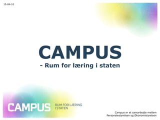CAMPUS - Rum for læring i staten 15-04-10 Campus er et samarbejde mellem Personalestyrelsen og Økonomistyrelsen 