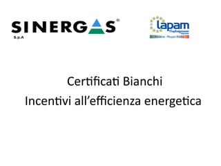 Certificati Bianchi
Incentivi all’efficienza energetica
 