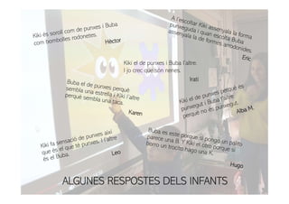 ALGUNES RESPOSTES DELS INFANTS
Kiki el de punxes i Buba l’altre.
I jo crec que són nenes.
Irati
 