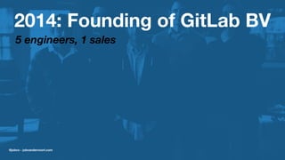 2014: Founding of GitLab BV
5 engineers, 1 sales
@jobvo - jobvandervoort.com
 