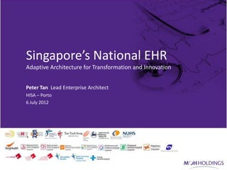 Singapore’s National EHR
           Adaptive Architecture for Transformation and Innovation


           Peter Tan Lead Enterprise Architect
           HISA – Porto
           6 July 2012




    v
6/7/2012                                                             1v
 
