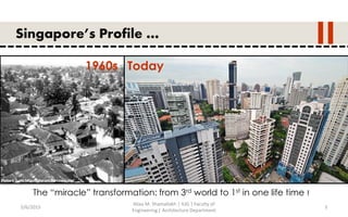 5/6/2015
Aliaa M. Shamallakh | IUG | Faculty of
Engineering | Architecture Department
5
Singapore’s Profile …
1960s Today
The “miracle” transformation: from 3rd world to 1st in one life time !
 
