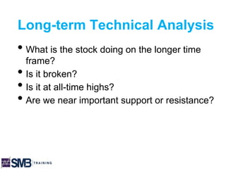 Long-term Technical Analysis
• What is the stock doing on the longer time
frame?
• Is it broken?
• Is it at all-time highs?
• Are we near important support or resistance?
 
