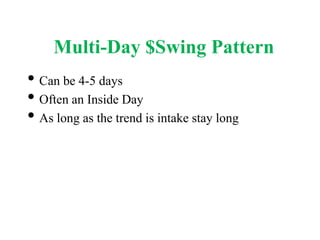 Multi-Day $Swing Pattern
• Can be 4-5 days
• Often an Inside Day
• As long as the trend is intake stay long
 