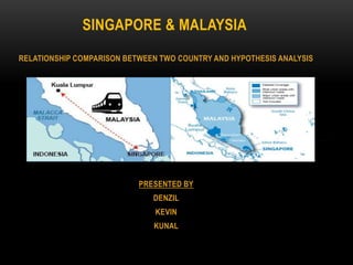 RELATIONSHIP COMPARISON BETWEEN TWO COUNTRY AND HYPOTHESIS ANALYSIS
PRESENTED BY
DENZIL
KEVIN
KUNAL
SINGAPORE & MALAYSIA
 