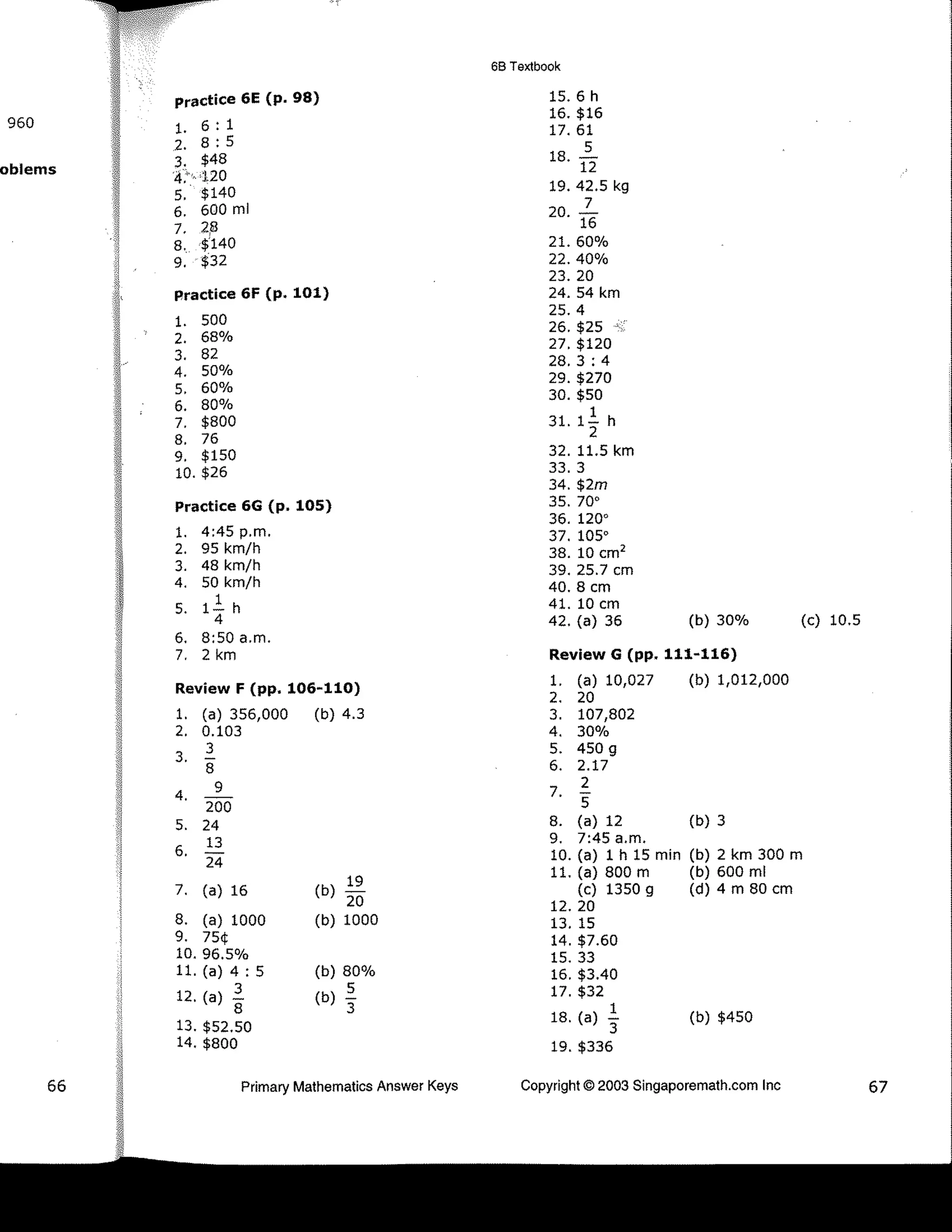 Singapore Math - 6B - Answer Key | PDF