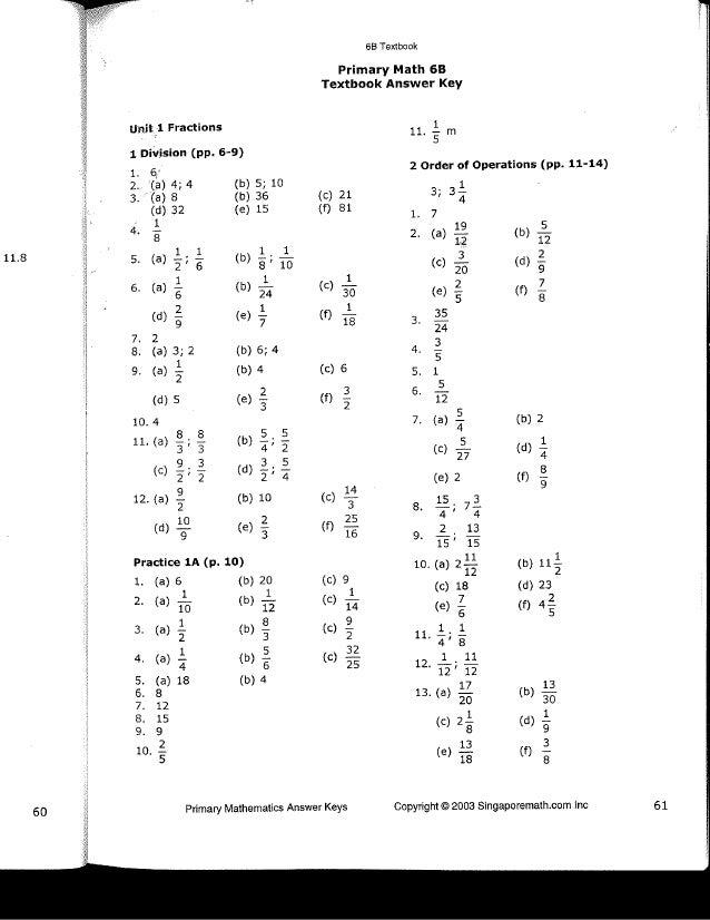 Singapore Math 6B Answer Key