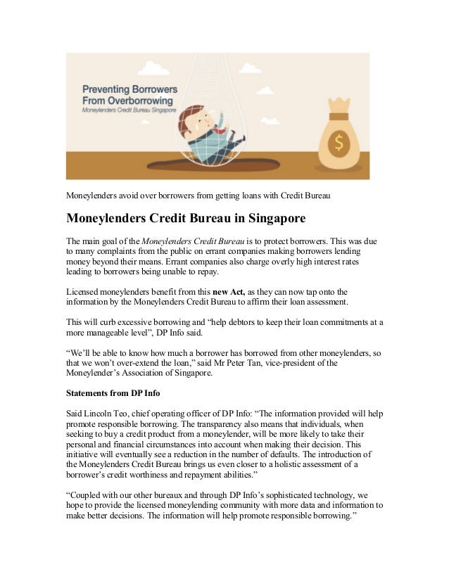 Singapore Moneylenders Credit Bureau Launch In 2016 - moneylenders avoid over borrowers from getting loans with credit bureau
