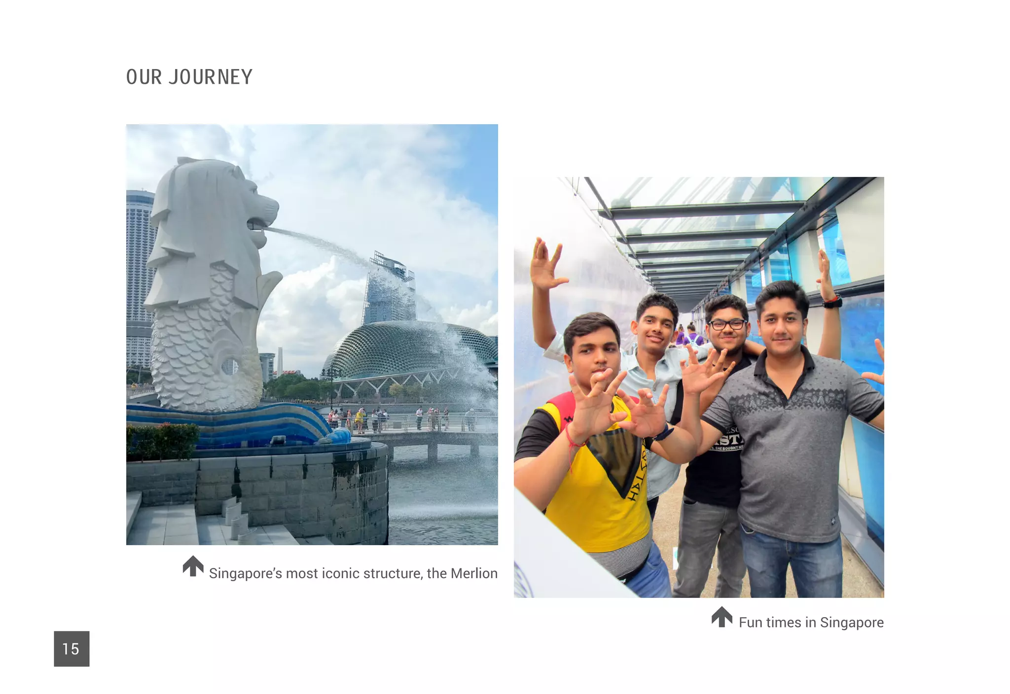 Fun times in Singapore
Singapore’s most iconic structure, the Merlion
15
Our Journey
 
