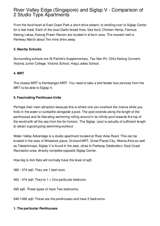 River Valley Edge Singapore And Siglap V Comparison Of 2 Studio T