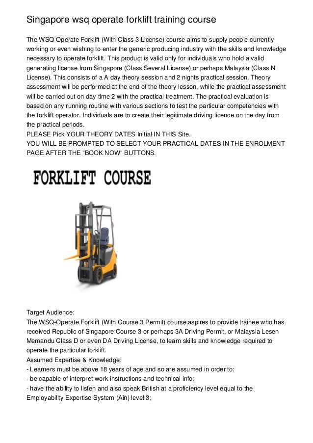 Singapore Wsq Operate Forklift Training Course
