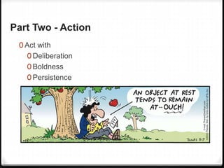 Part Two - Action
0 Act with
0 Deliberation
0 Boldness
0 Persistence
 