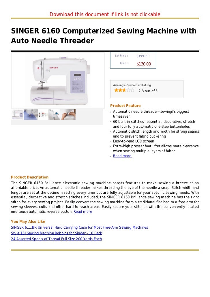 Singer 6160 computerized sewing machine with auto needle threader