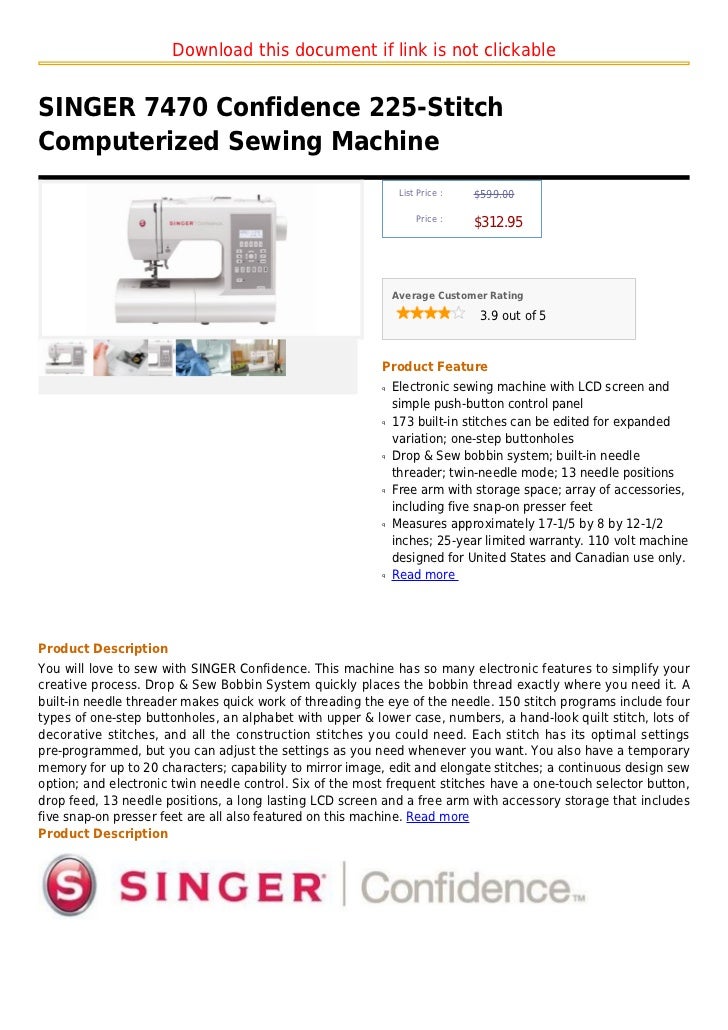 Singer 7470 confidence 225 stitch computerized sewing machine