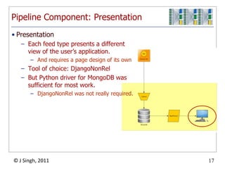 Will use replica sets for making the data available to analysis serversPipeline Component: Map/ReduceAnalysis Program“Function Call Structure” Data TypeCalculation of T was better done in the listener, moved there.Could scale the solution up, but could not scale it outMap Reduce was much faster and could scale out“Memory Usage” Data TypeNeeded multiple map/reduce stages