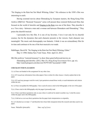 Whining Assignment Singing in the Rain | DOCX