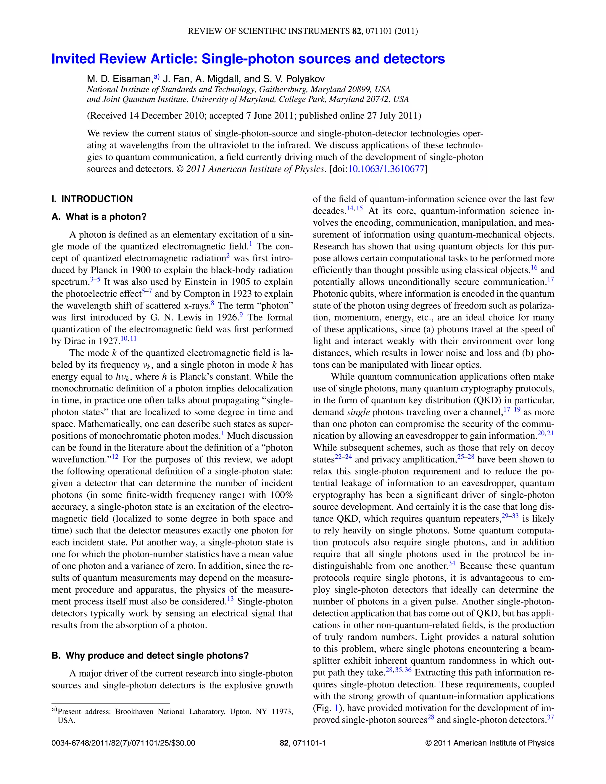 Single photon sources and detectors | PDF