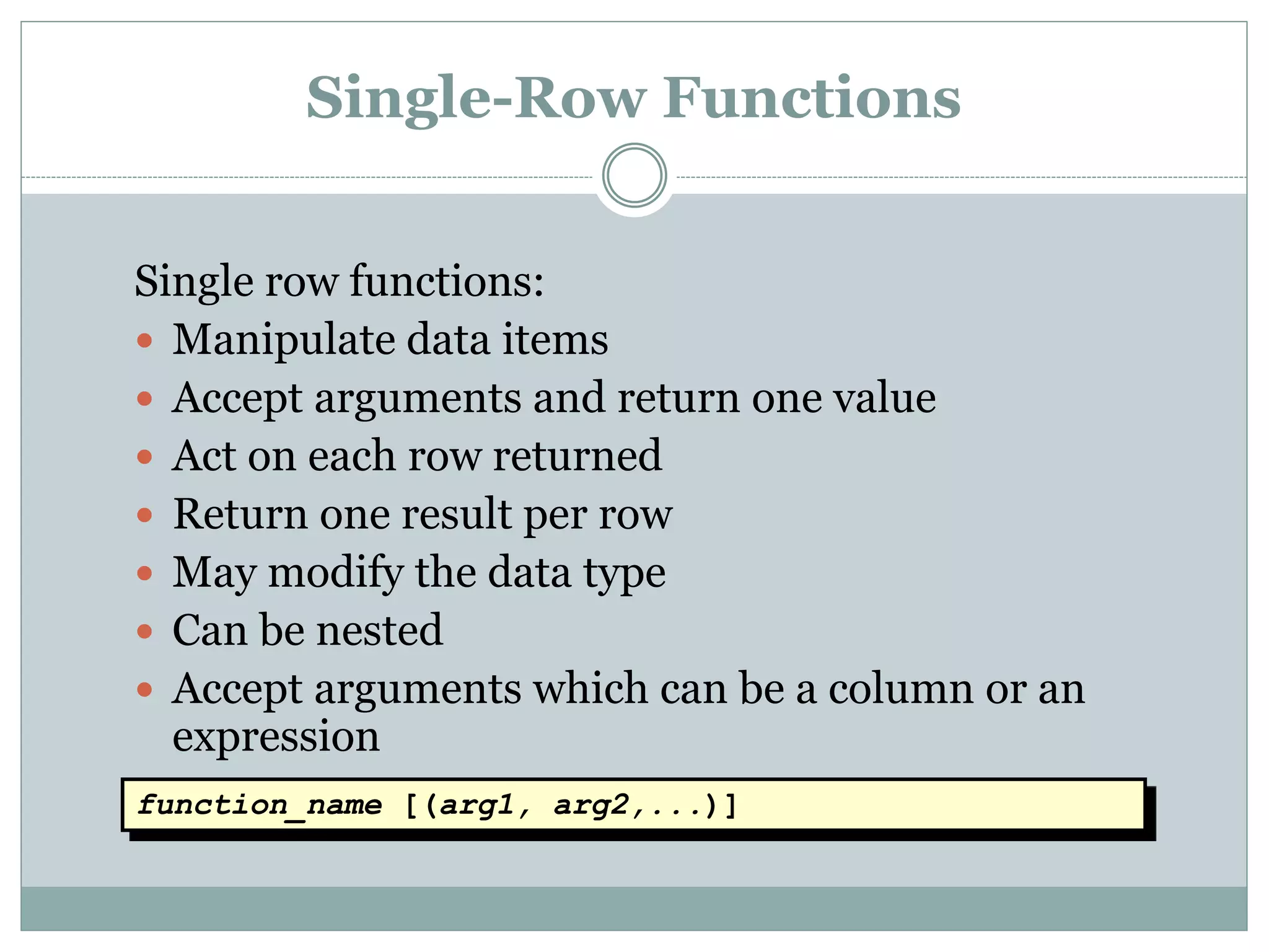Single row functions | PPT