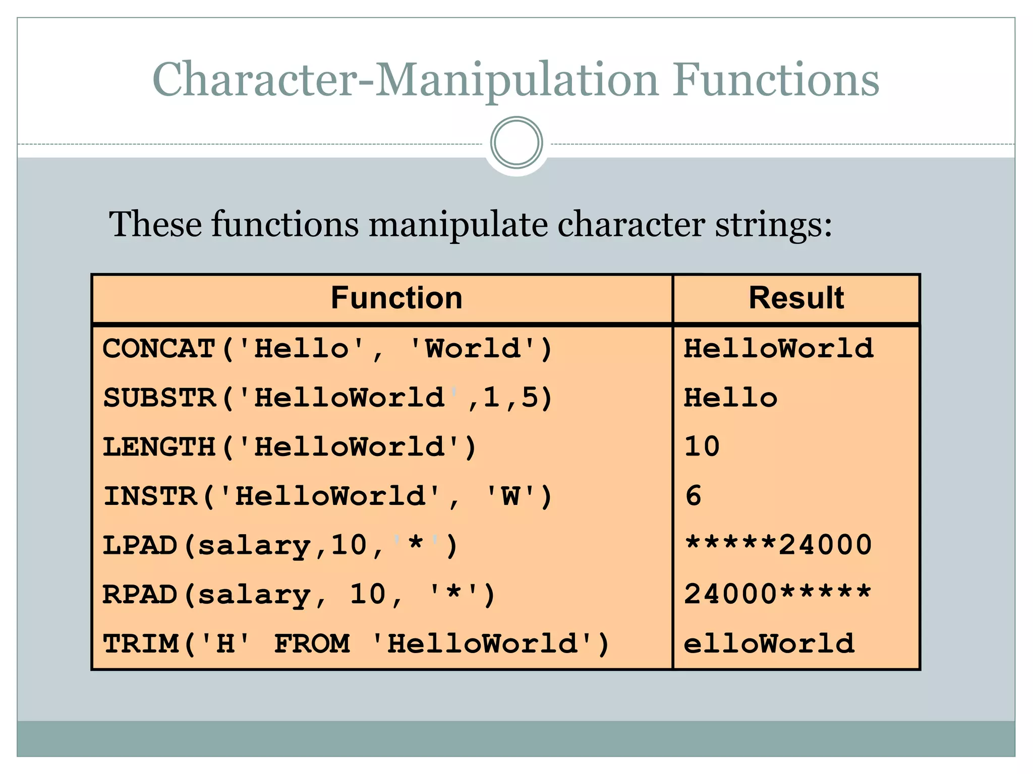 Single row functions | PPT
