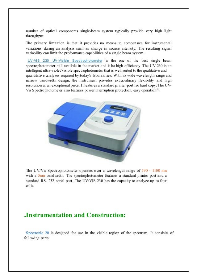 Single beam spectrophotometer