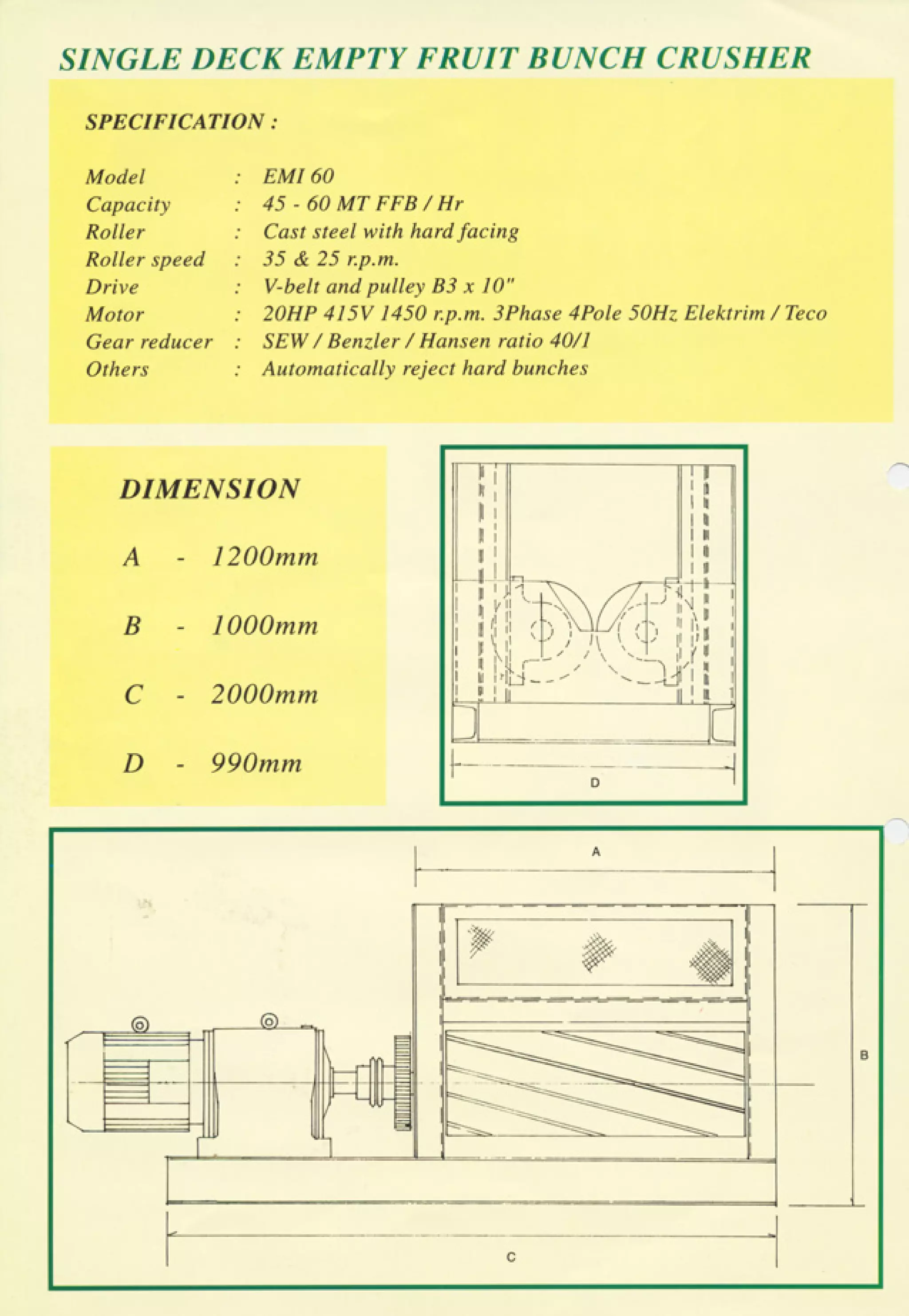 Single deck empty fruit bunch crusher specification PDF