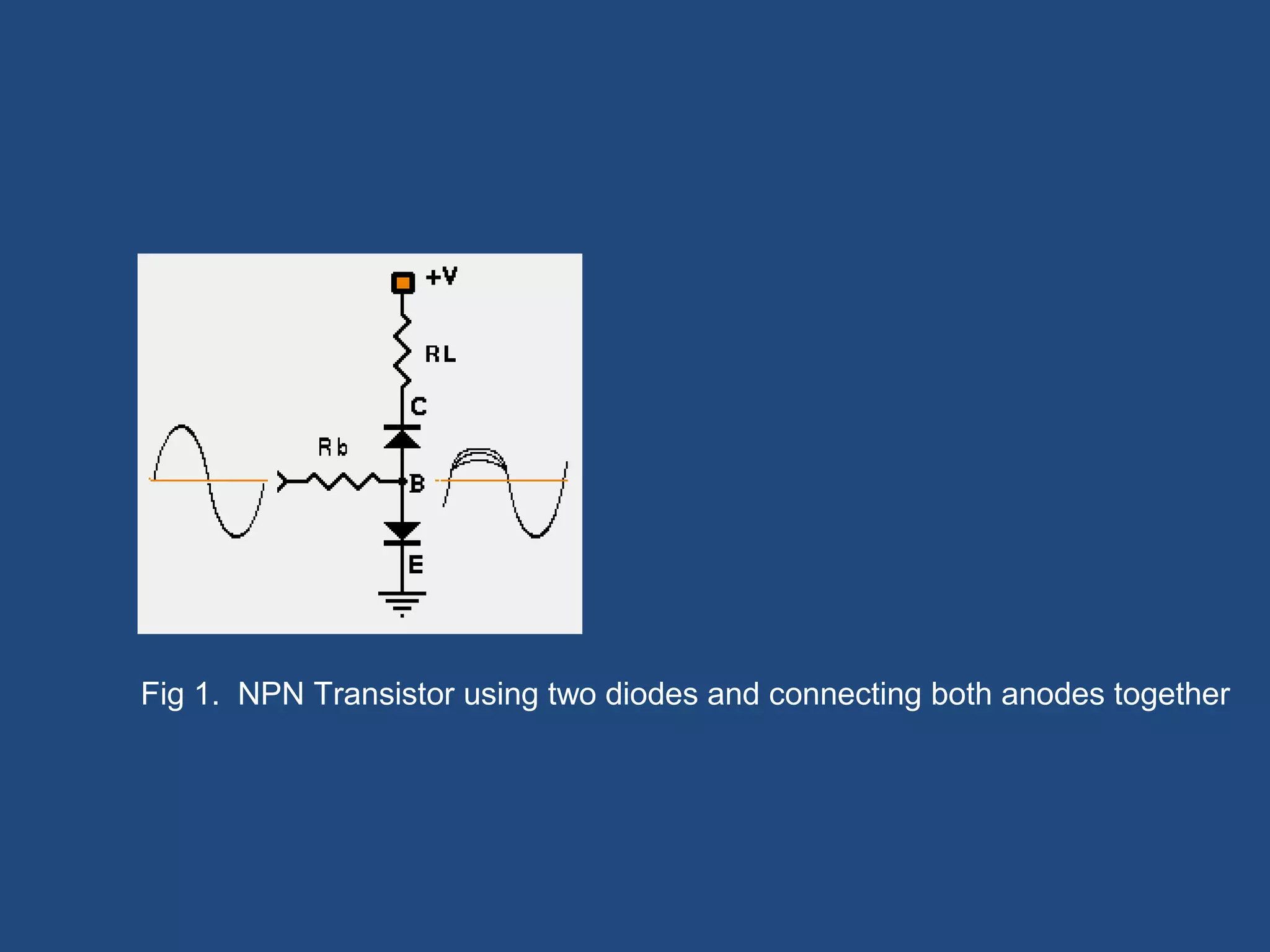 Fig 1. NPN Transistor using two diodes and connecting both anodes together 
 