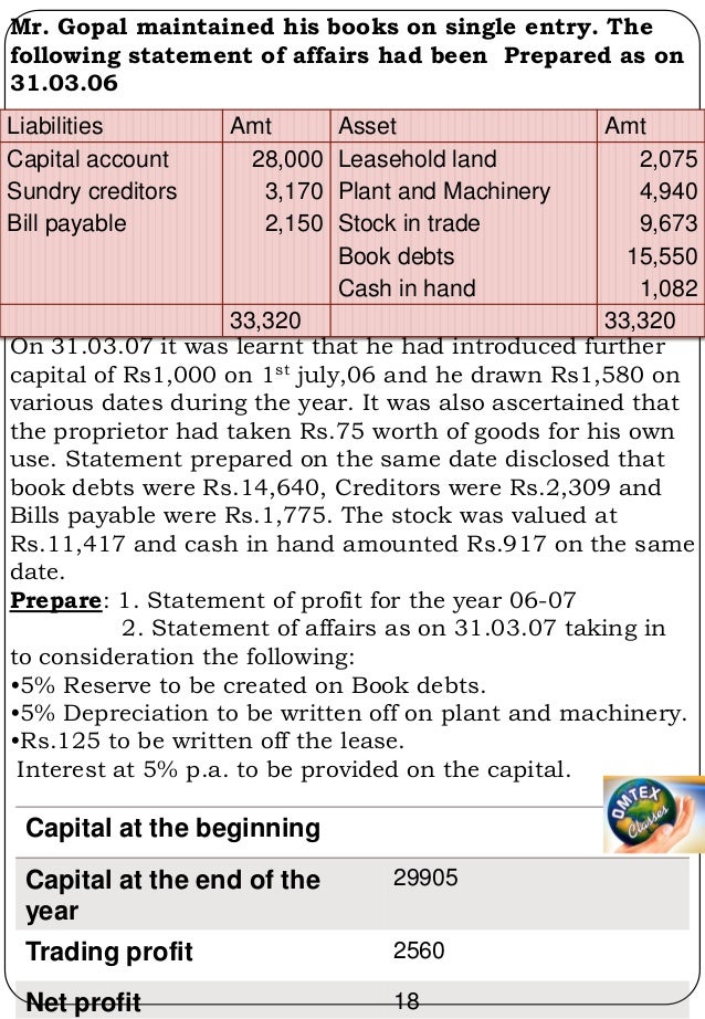 Single entry accounting system