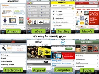 Amazon eBay BestBuy Macy’s
Electronics Apparel Computers Books
It’s easy for the big guys
 