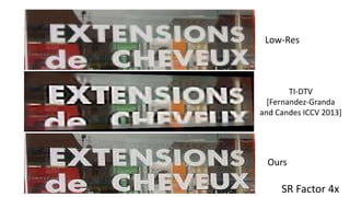 Low-Res
TI-DTV
[Fernandez-Granda
and Candes ICCV 2013]
Ours
SR Factor 4x
 