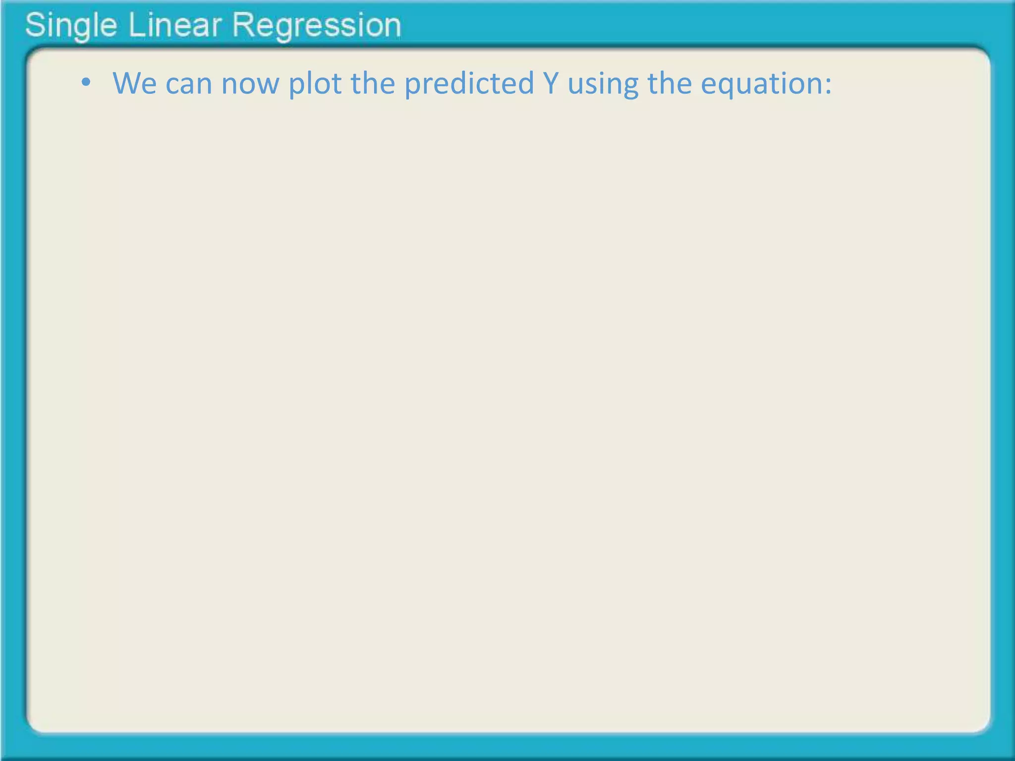 • We can now plot the predicted Y using the equation: 
 