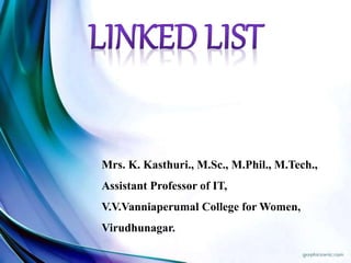 Mrs. K. Kasthuri., M.Sc., M.Phil., M.Tech.,
Assistant Professor of IT,
V.V.Vanniaperumal College for Women,
Virudhunagar.
 