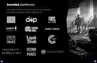 with single’s flat rate pricing, focus on the art, production,
and leave the delivery and fan support to us!
branded platforms
 