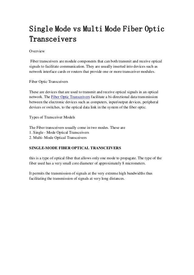 Single mode vs multi mode fiber optic transceivers