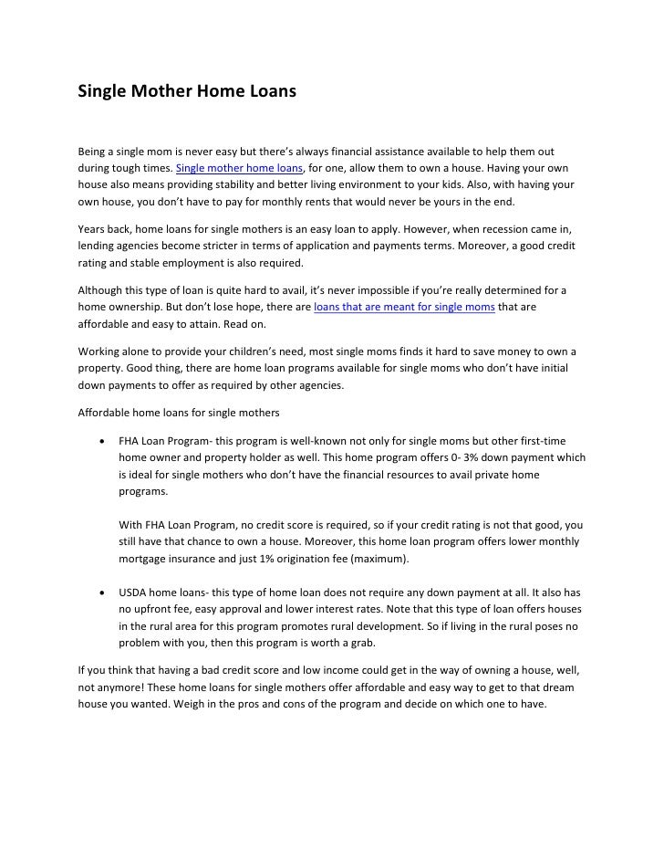 single mom bad credit home loan