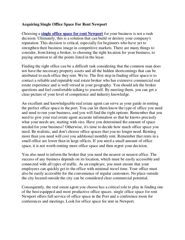 Single Office Space For Rent Newport