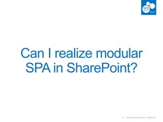 11 | SharePoint Saturday Milan – 18 May 201311 | SharePoint Saturday Milan – 18 May 2013
Can I realize modular
SPA in SharePoint?
 