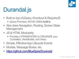 18 | SharePoint Saturday Milan – 18 May 201318 | SharePoint Saturday Milan – 18 May 2013
Durandal.js







 https://github.com/BlueSpire/Durandal
 