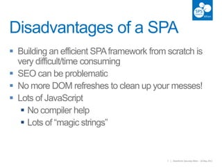7 | SharePoint Saturday Milan – 18 May 20137 | SharePoint Saturday Milan – 18 May 2013
Disadvantages of a SPA






 