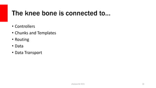 The knee bone is connected to…
• Controllers
• Chunks and Templates
• Routing
• Data
• Data Transport
php[world] 2015 18
 