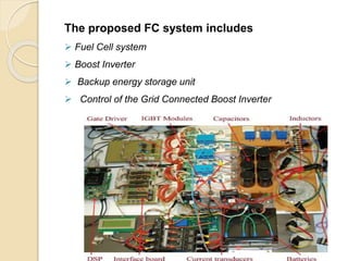 The proposed FC system includes
 Fuel Cell system
 Boost Inverter
 Backup energy storage unit
 Control of the Grid Connected Boost Inverter
 